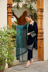 DA-2275 NAVY BLUE EMBROIDERED KURTA WITH DUPATTA